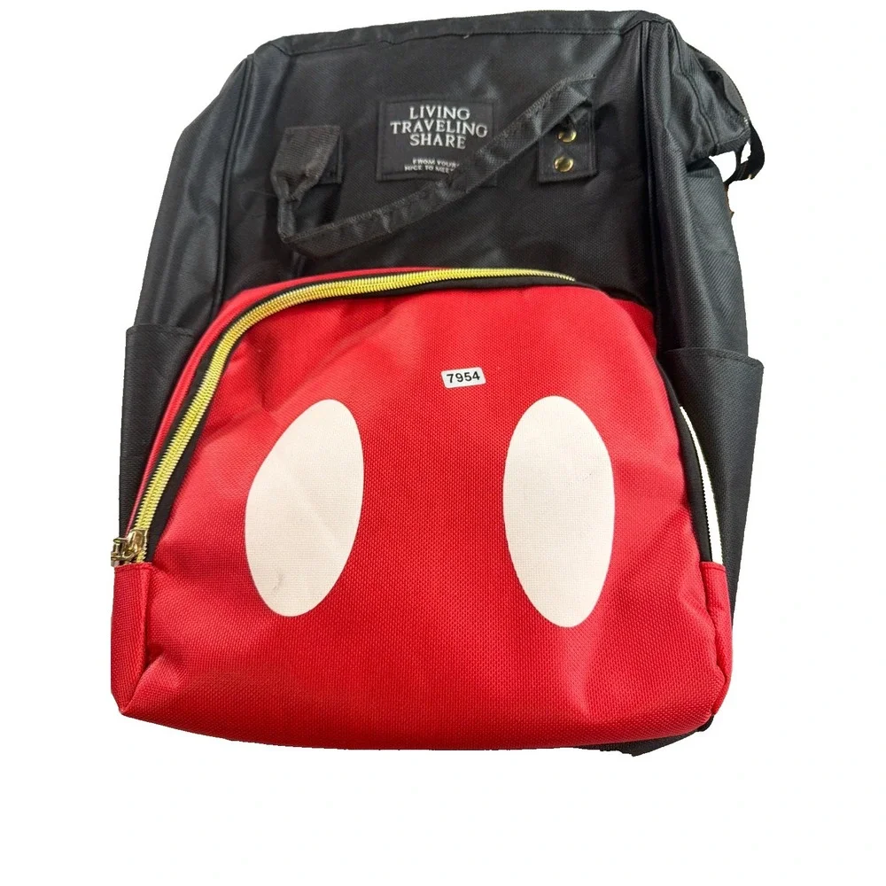 Mickey Mouse Diaper Bag Backpack Black Red Gold Zip Living Traveling Share Baby